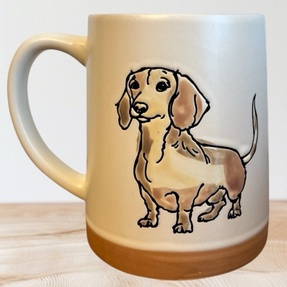 Spectrum – 3/$48 - ‘Dachshund Standing‘ Ceramic Mug. Pale gray inside. NWT Firm!